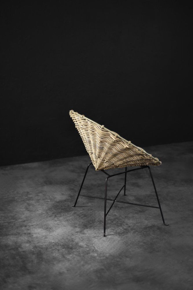 Mid Century Modern Round Woven Bamboo Armchair, Germany, 1960s photo Furniture