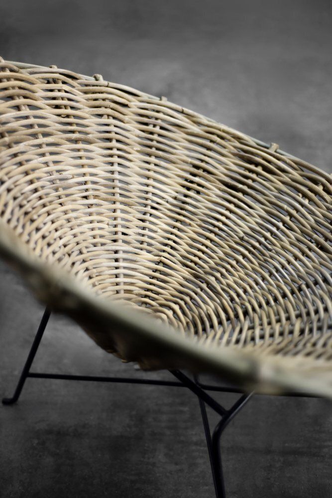 photo for sale Mid Century Modern Round Woven Bamboo Armchair, Germany, 1960s