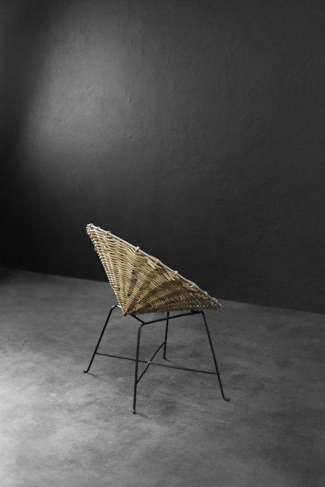 Furniture Mid Century Modern Round Woven Bamboo Armchair, Germany, 1960s photo