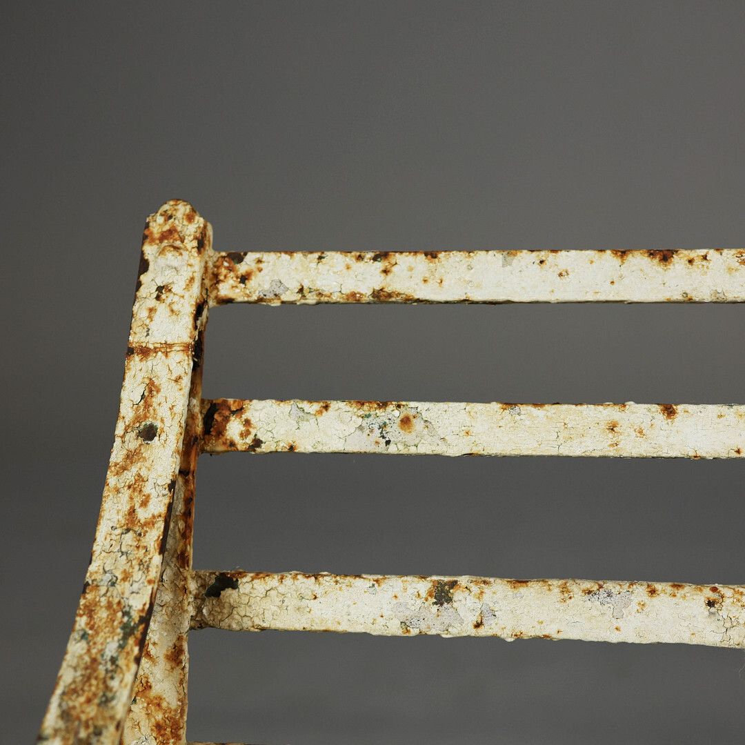 19th Century Regency Wrought Iron Strapwork Garden Bench Painted In A Distressed Finish 127cm W X 91cm photo 1195.0