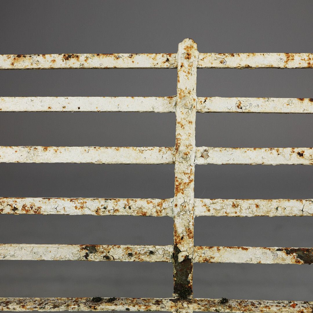 19th Century Regency Wrought Iron Strapwork Garden Bench Painted In A Distressed Finish 127cm W X 91cm photo buy
