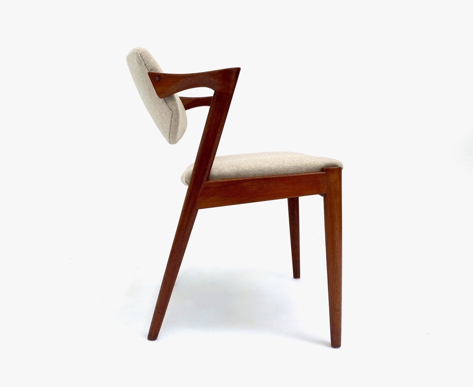 photo furniture Danish Kai Kristiansen Model 42 For Shous Møbelfabrik Teak And Cream Wool Dining Desk Chair Mid Century 1960s