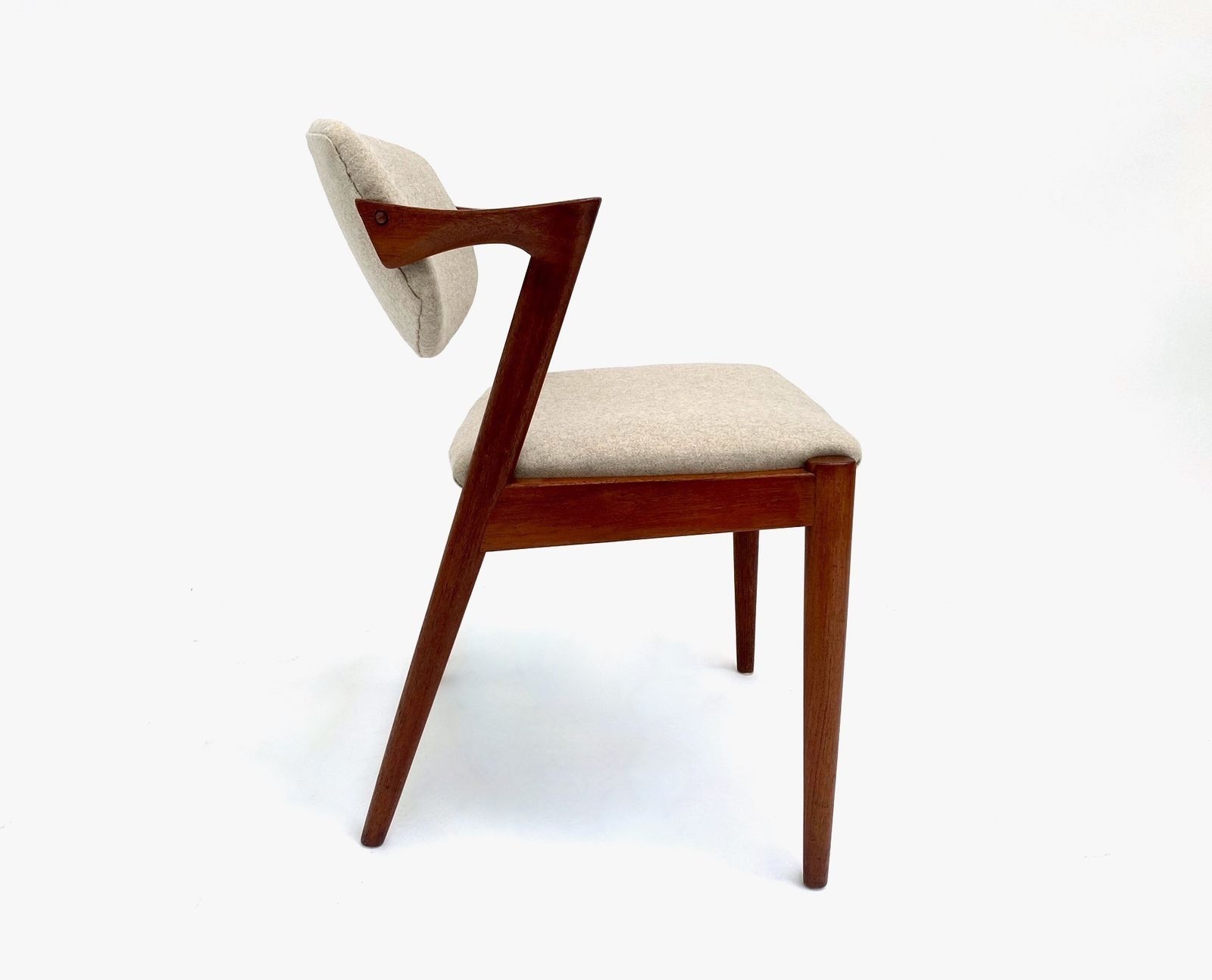 Danish Kai Kristiansen Model 42 For Shous Møbelfabrik Teak And Cream Wool Dining Desk Chair Mid Century 1960s
