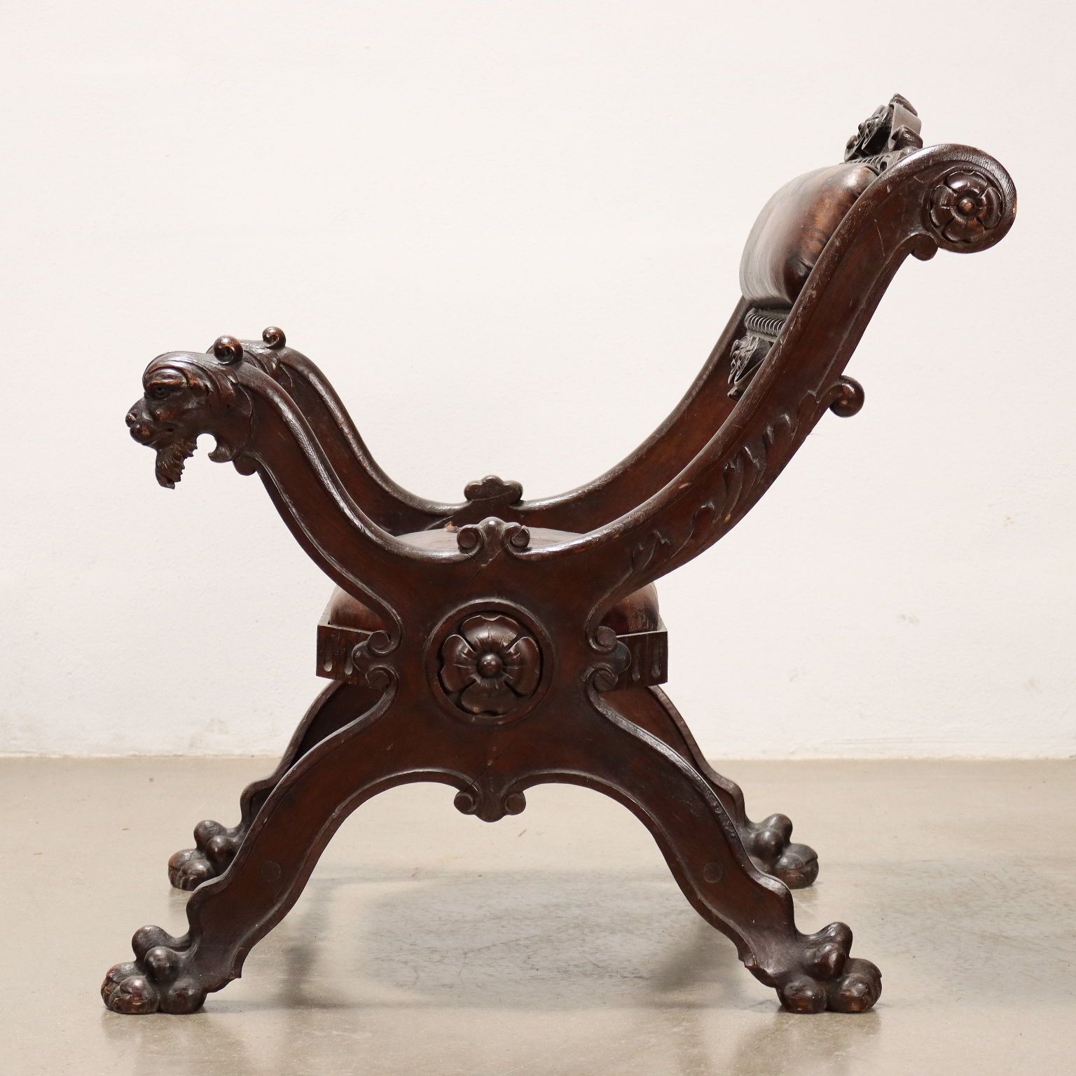 Neo Renaissance Style Seat Wood Leather XX Century photo for sale