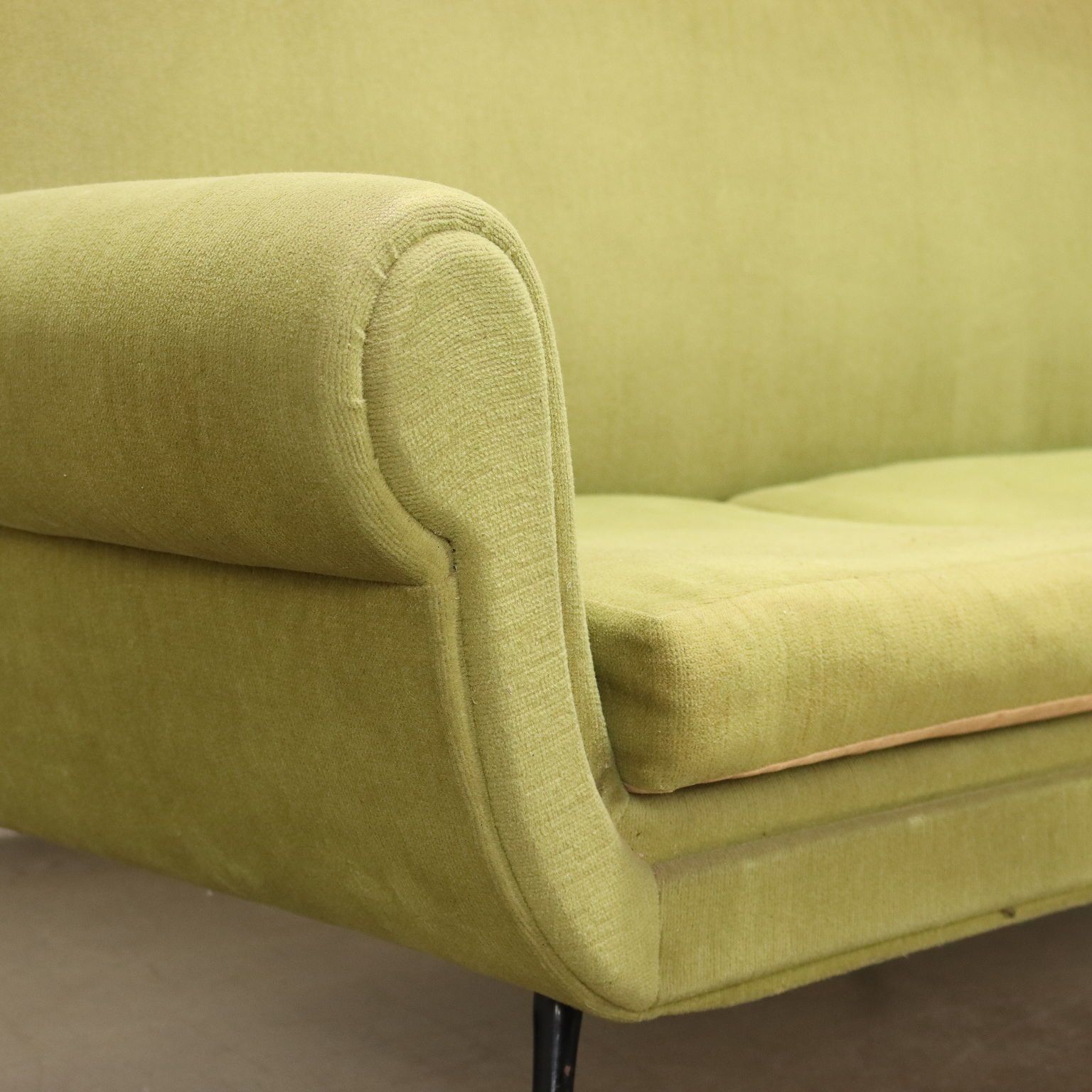 Vintage Sofa Fabric Brass 3 Seater Design Italy 1950s 1960s photo Furniture