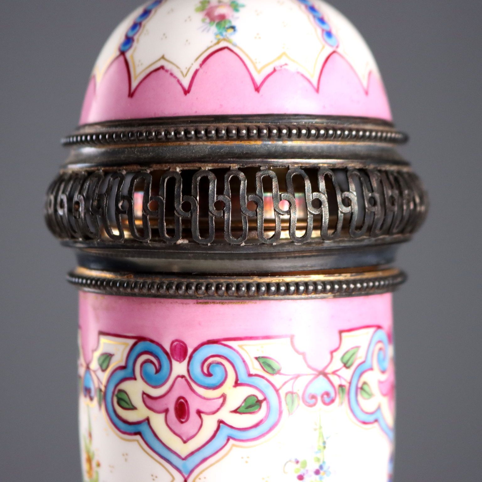 Coppia Di Profumatori In Argento E Porcellana Manifattura Di Limoges photo Home Decor