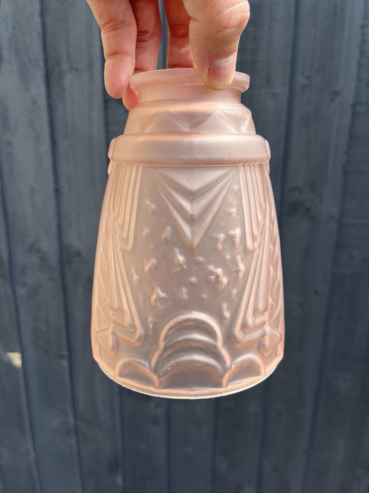 Superb French Satin Pink Art Deco Frosted Glass Light Ceiling Lamp Shade Muller Freres Luneville photo for sale