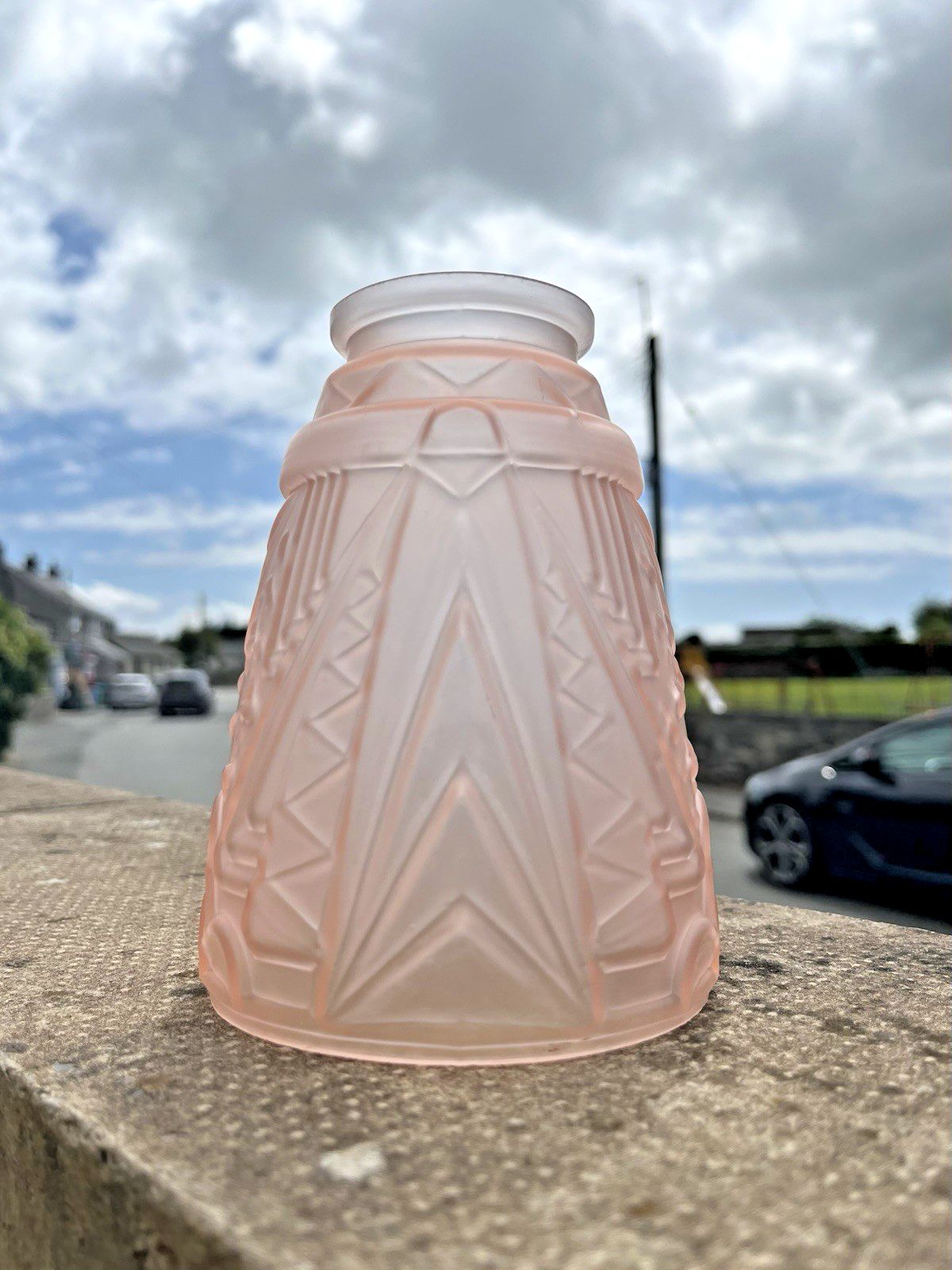 Superb French Satin Pink Art Deco Frosted Glass Light Ceiling Lamp Shade Muller Freres Luneville photo buy