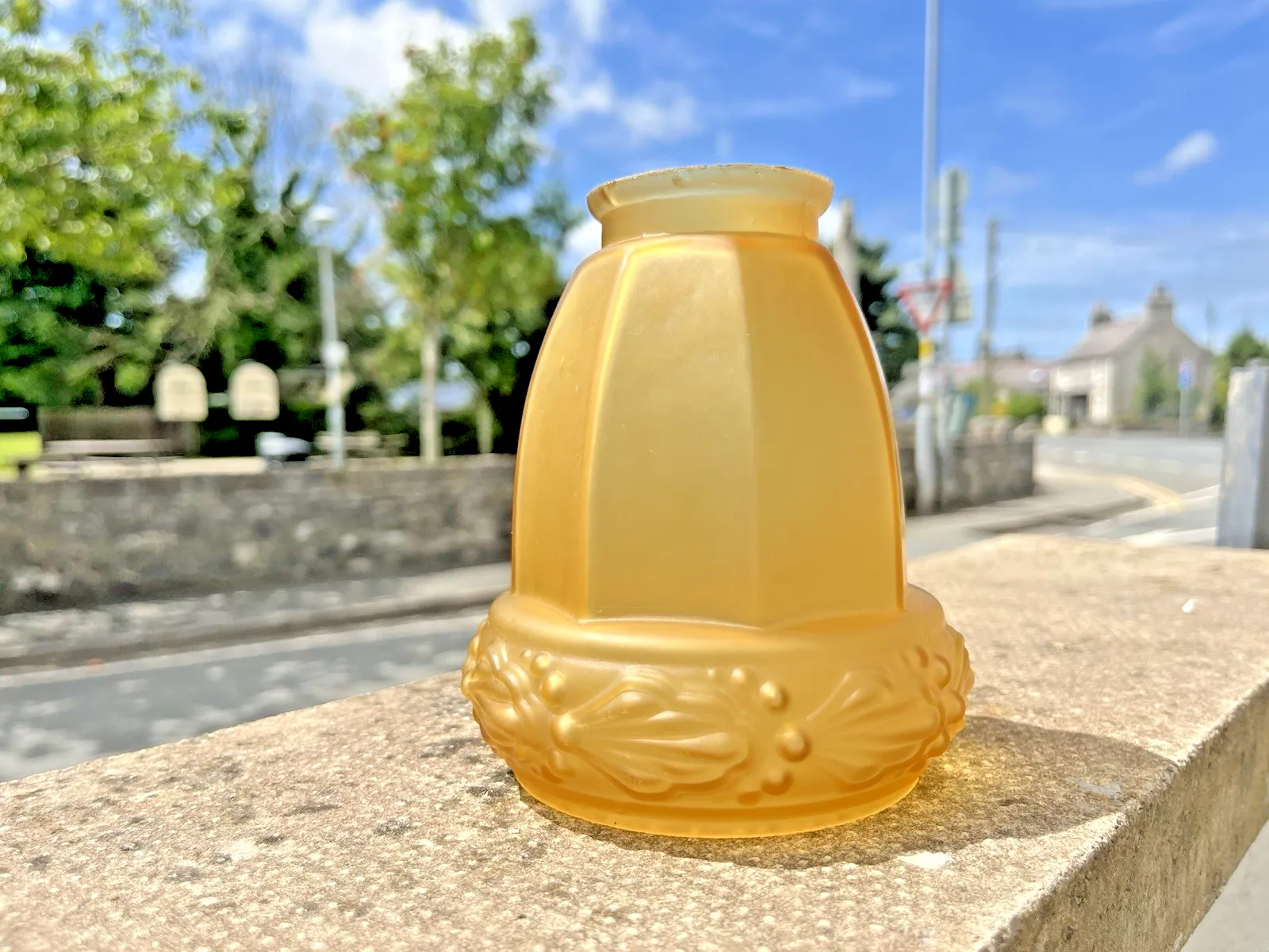 Antique Art Deco 20's French Satin Amber Frosted Glass Light Ceiling Lamp Shade photo Lighting