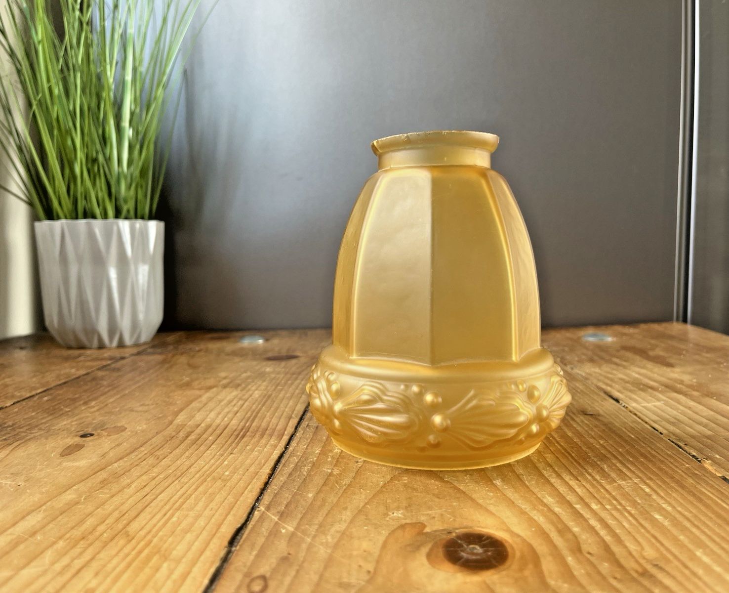 Lighting Antique Art Deco 20's French Satin Amber Frosted Glass Light Ceiling Lamp Shade photo