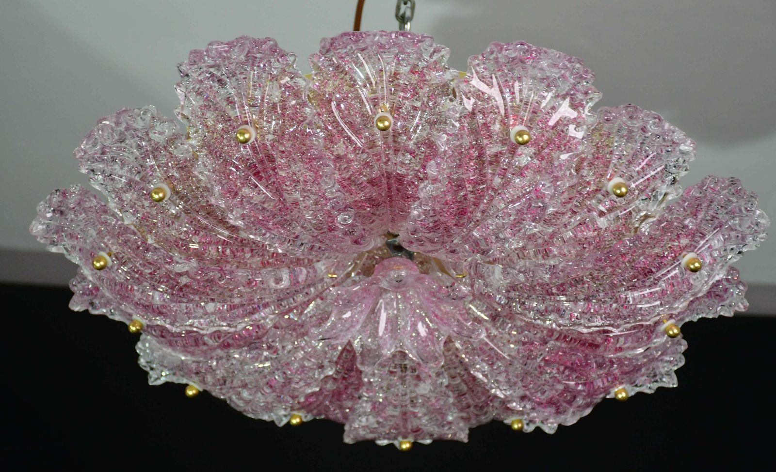 Lovely Pink Murano Glass Leave Ceiling Light Or Chandelier, 1980 photo for sale
