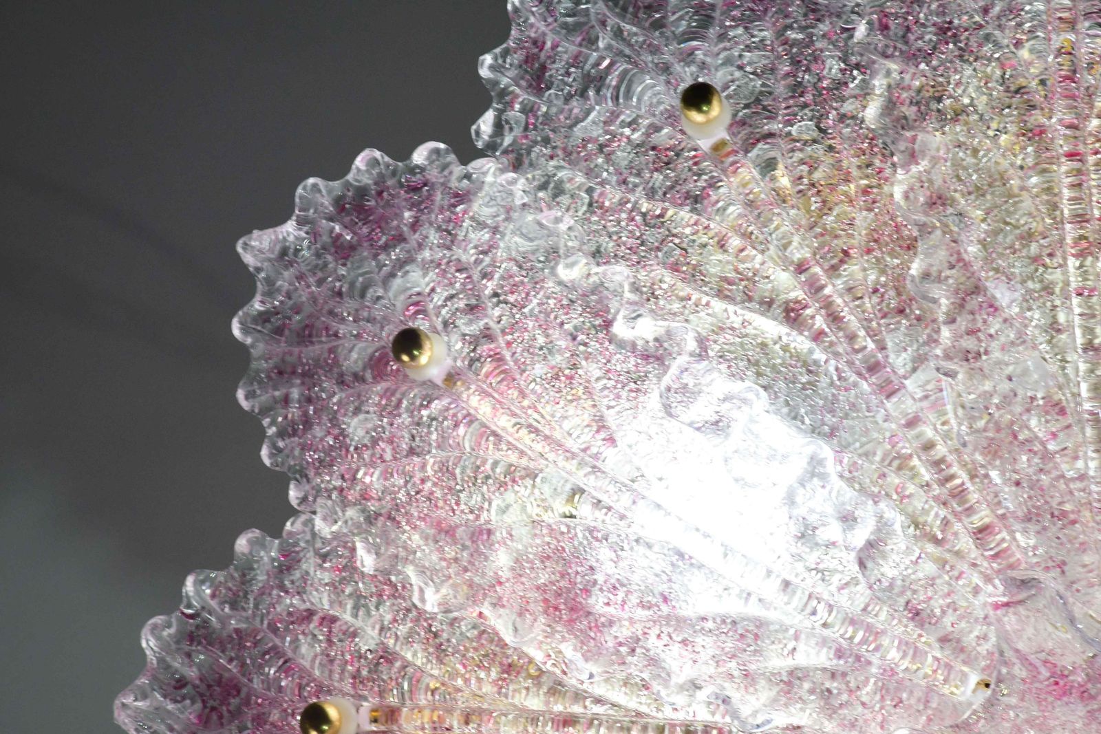 Lighting Lovely Pink Murano Glass Leave Ceiling Light Or Chandelier, 1980 photo