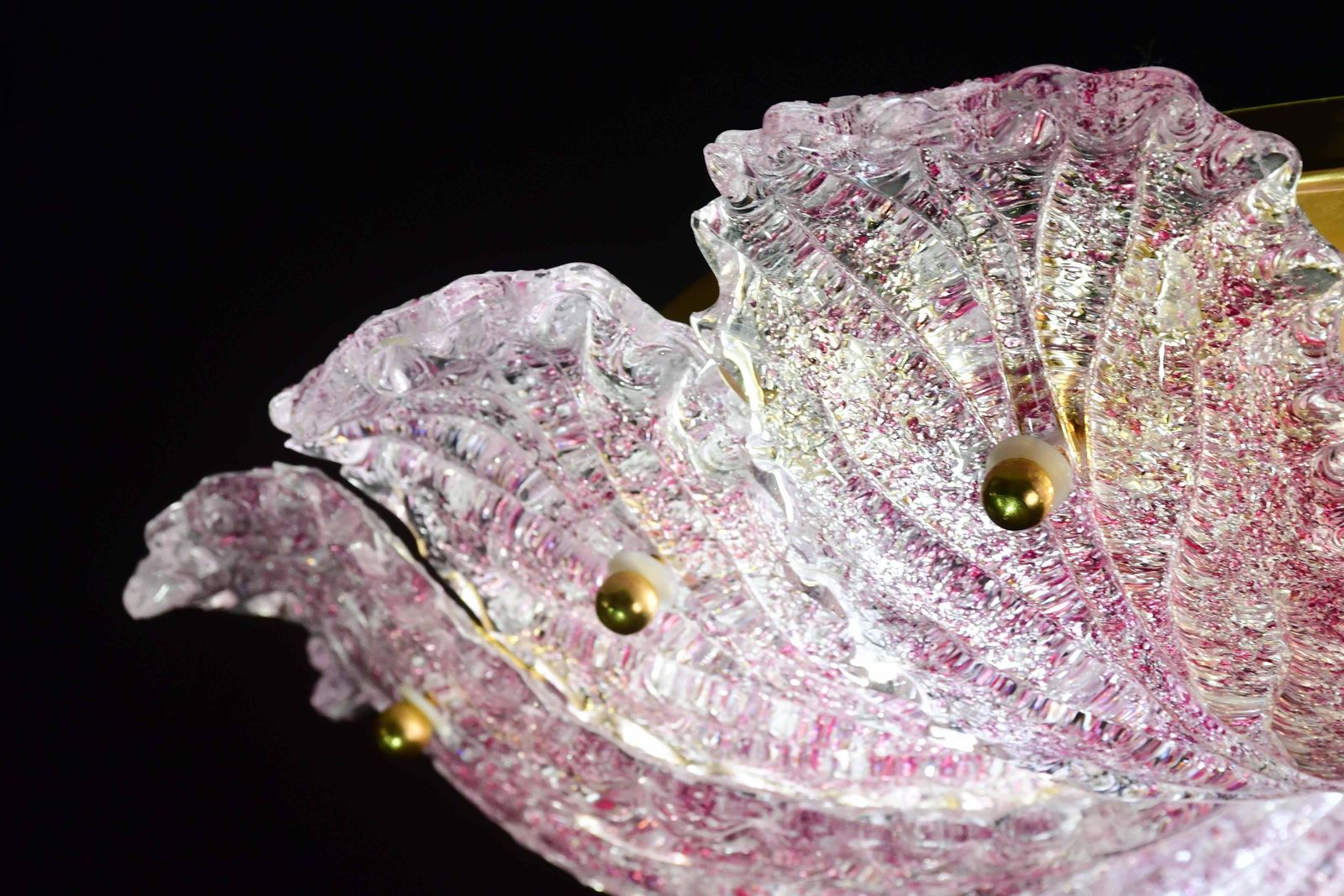 3483.0 Lovely Pink Murano Glass Leave Ceiling Light Or Chandelier, 1980 photo