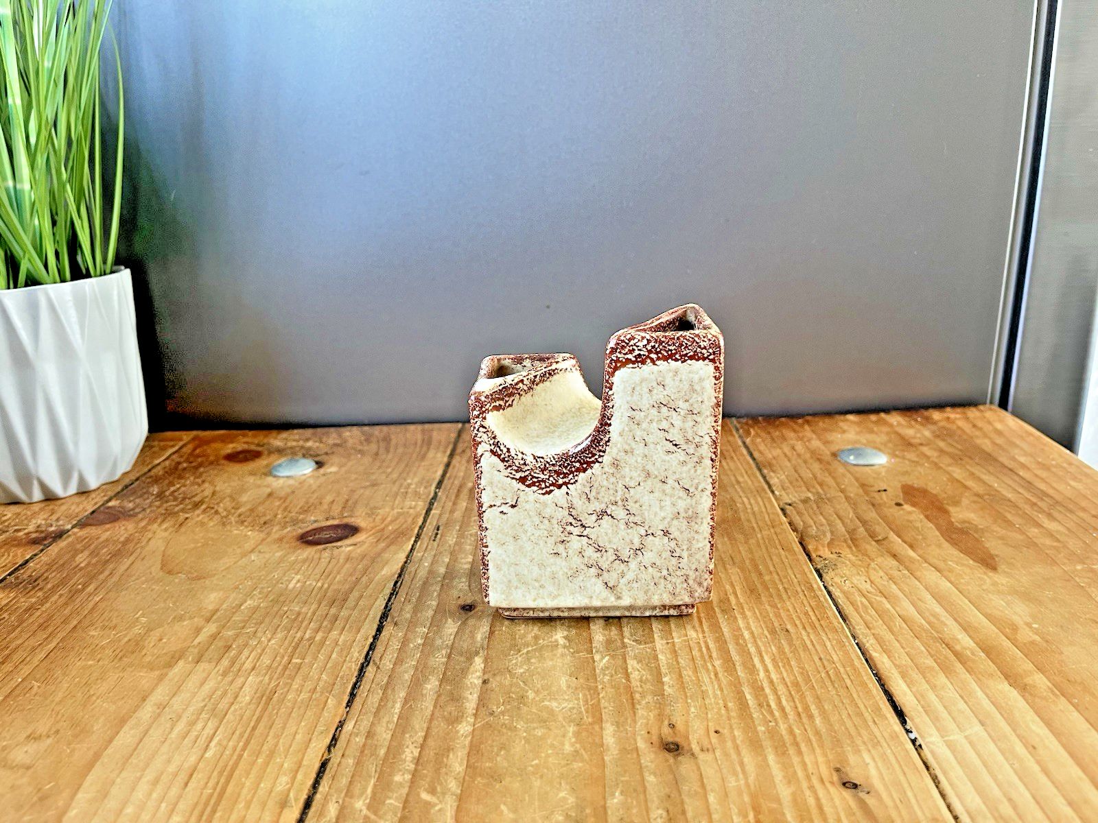 Mid Century Modern Bertoncello Screziato Havana Italian Pottery Sculptural Vase photo buy