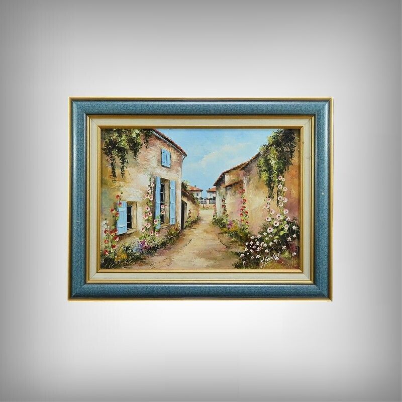 Painting “The Blue Shutters” Signed J. Gaubert – 2nd Part 20th Century