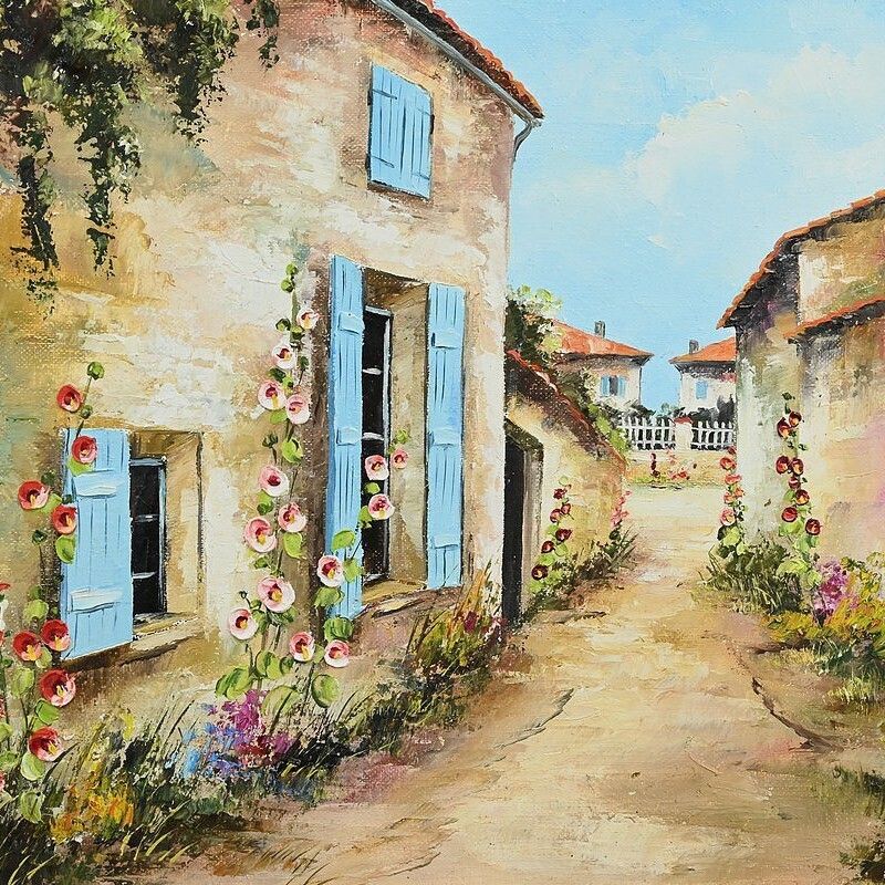 Painting “The Blue Shutters” Signed J. Gaubert – 2nd Part 20th Century photo furniture