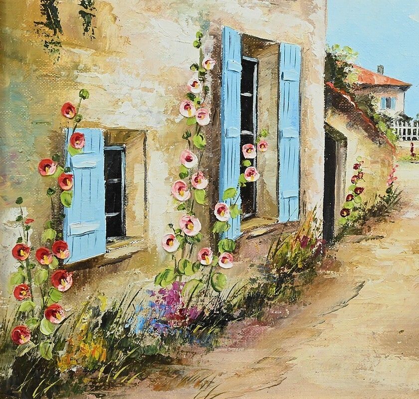 Painting “The Blue Shutters” Signed J. Gaubert – 2nd Part 20th Century photo buy