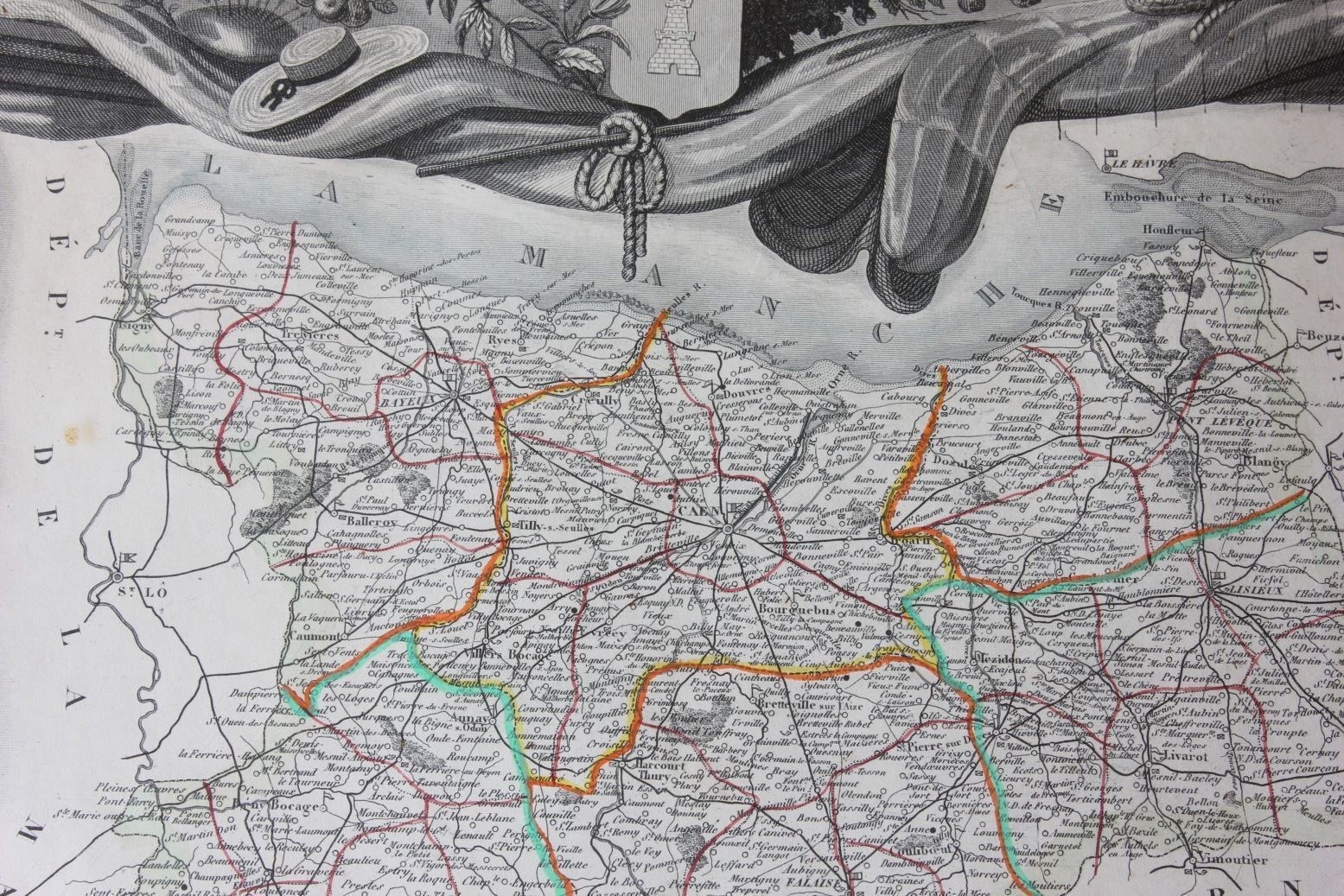 French Map Of Dept Du Calvados France. Atlas National Illustre C1854. photo Art