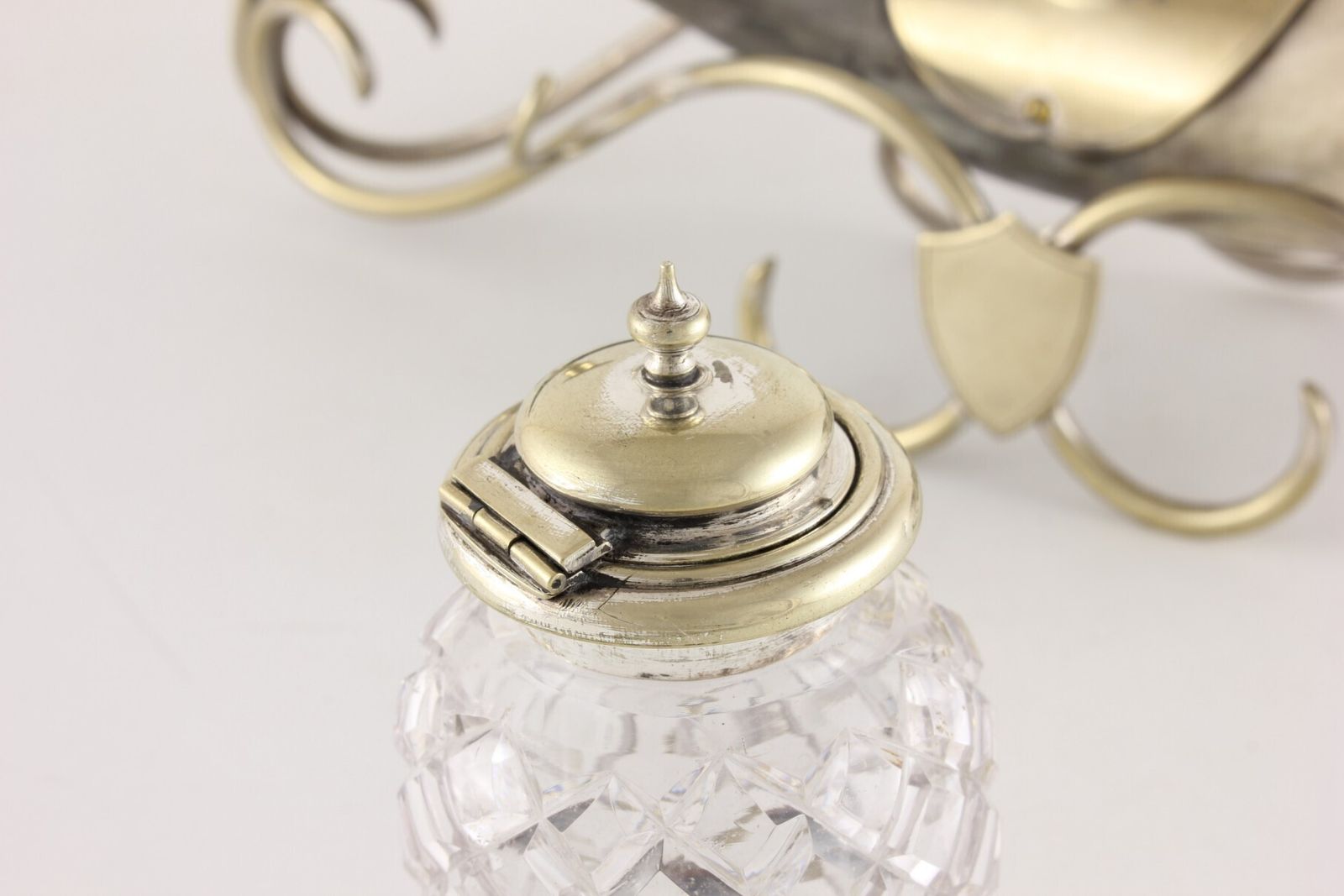 photo for sale Antique Silver Plated Horn Of Plenty Cornucopia Desk Stand. Inkwell.
