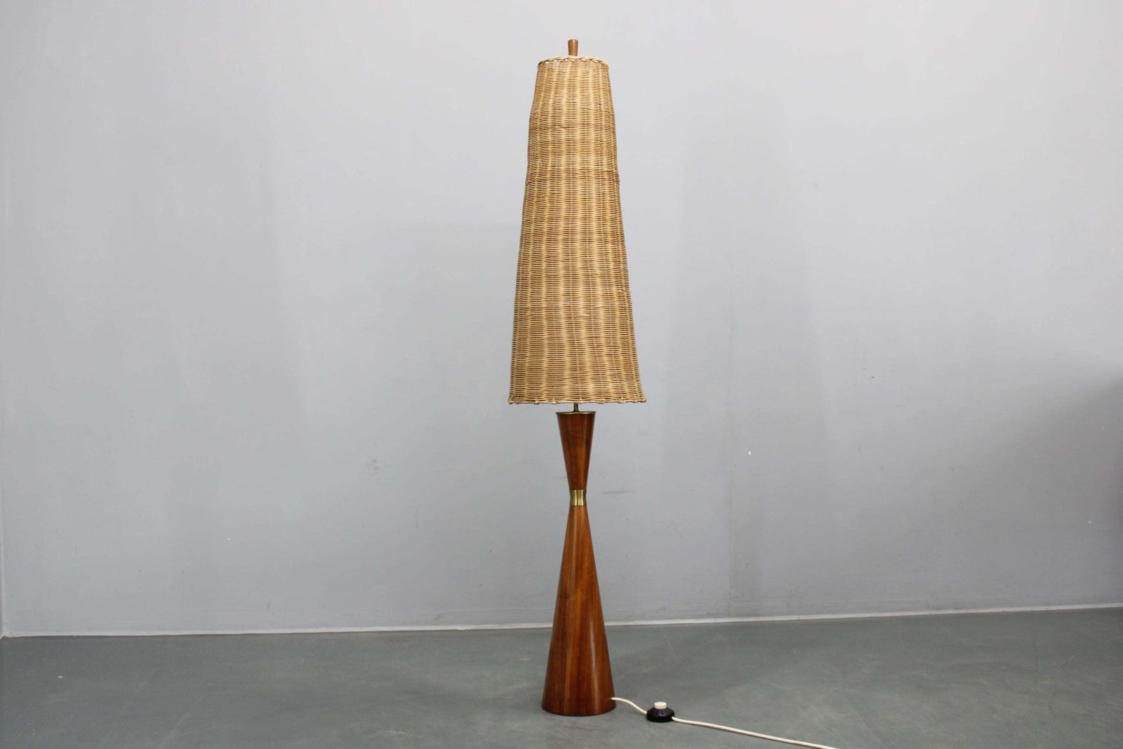 1960s Parker Knoll Wooden Table Lamp With Wicker Shade, Britain photo furniture