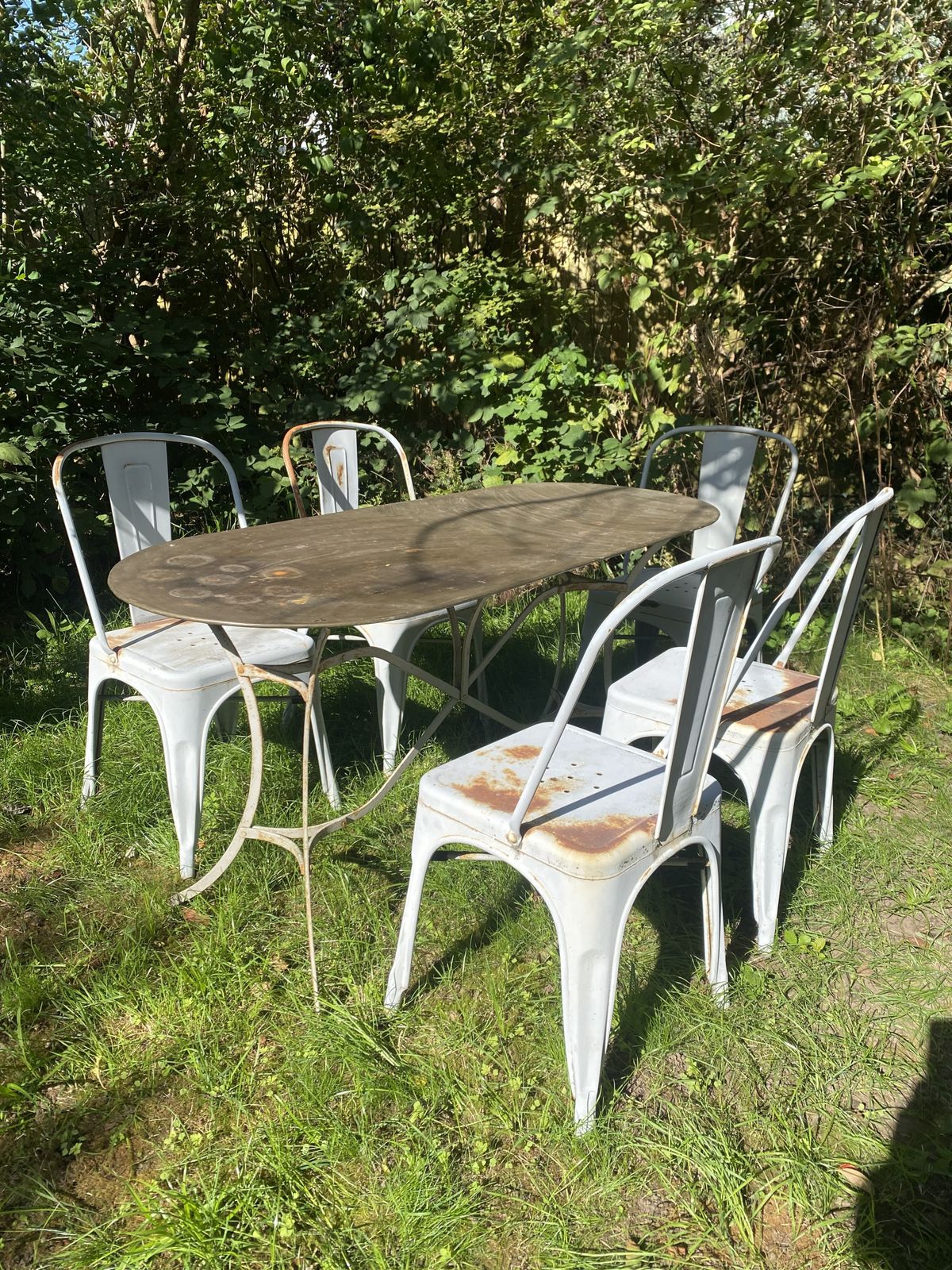 Vintage Look Garden Table With Tolix Chairs photo for sale