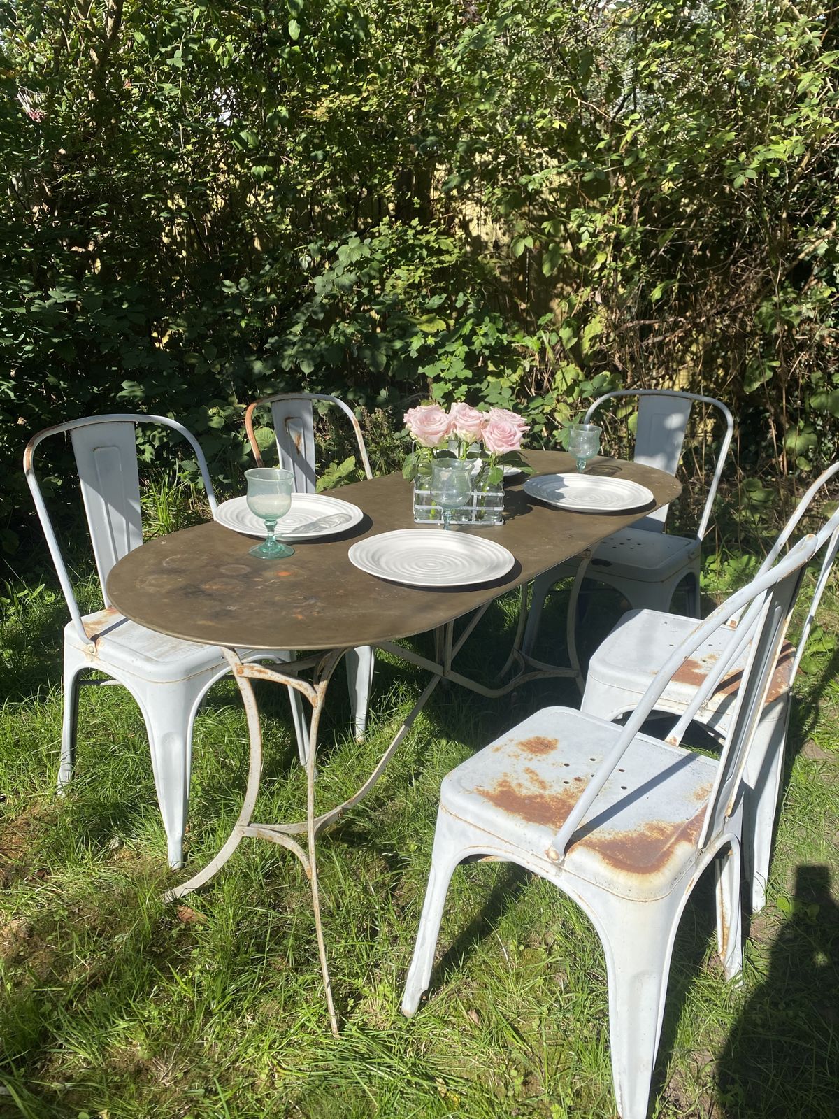 Vintage Look Garden Table With Tolix Chairs photo Garden Furniture