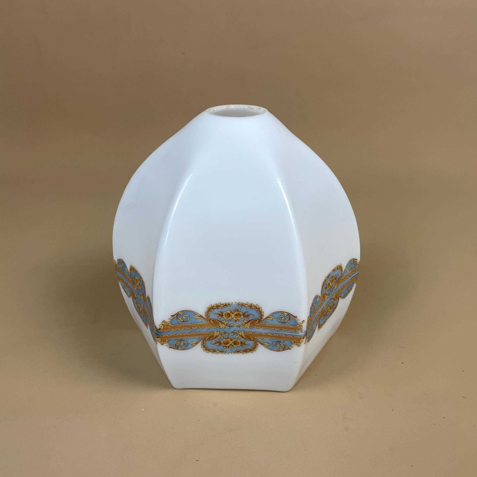 Vintage Glass Ceiling Light Shade White Pendant Stain Glass Tiffany Style Art Deco Blue Patterned Band Ribbon Lampshade Antique Lamp photo for sale