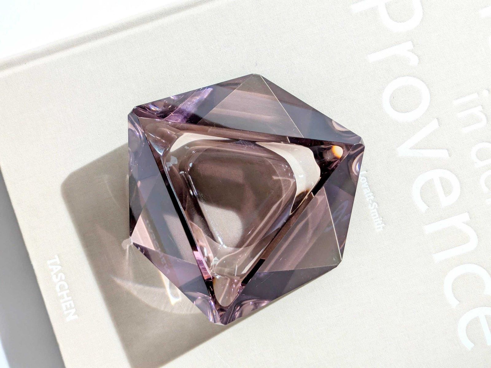 Midcentury Murano Glass Bowl, Amethyst Faceted Diamond Shape, Italian Art Glass 1960s photo furniture