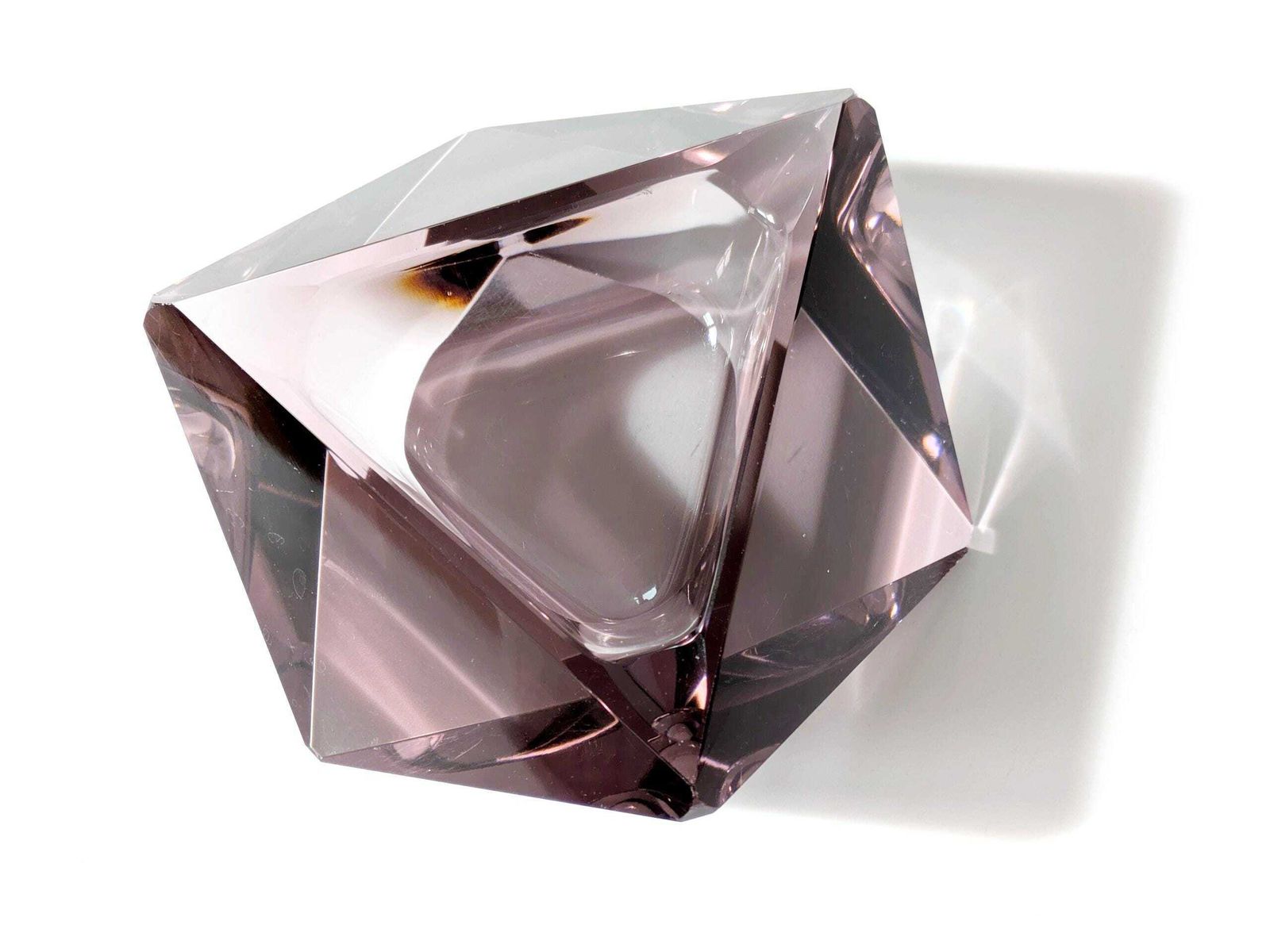 Midcentury Murano Glass Bowl, Amethyst Faceted Diamond Shape, Italian Art Glass 1960s photo vintage
