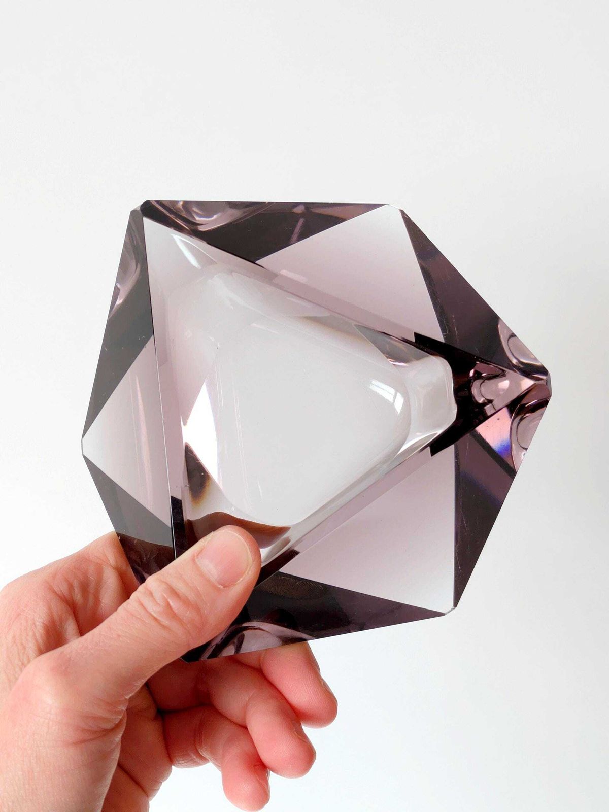 photo for sale Midcentury Murano Glass Bowl, Amethyst Faceted Diamond Shape, Italian Art Glass 1960s