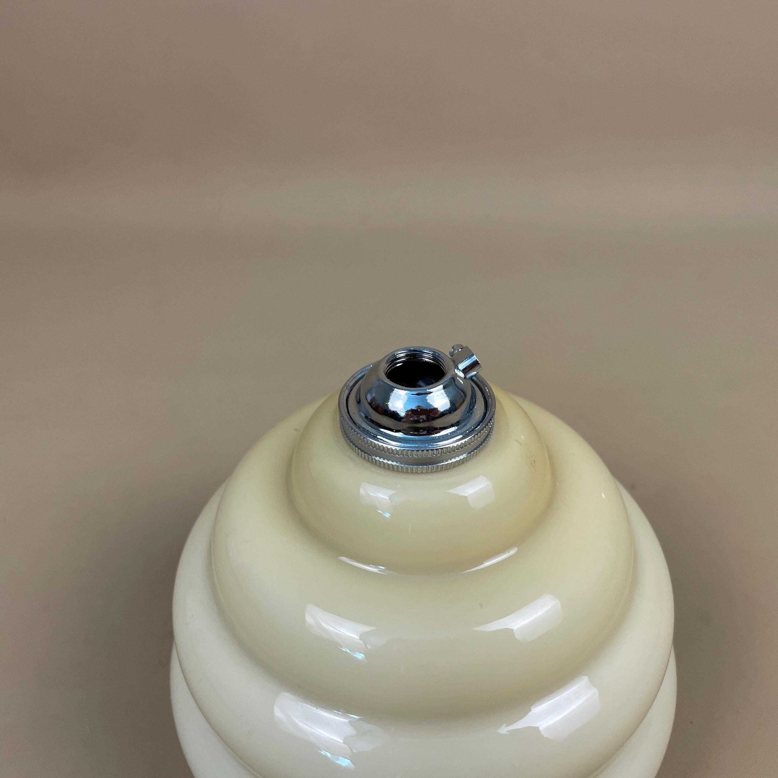 Vintage Glass Ceiling Light Shade Clear Beige Pendant Tiffany Style Art Deco Silver Metal Fitting Antique Bell Ribbed Pattern Lamp Hanging photo for sale
