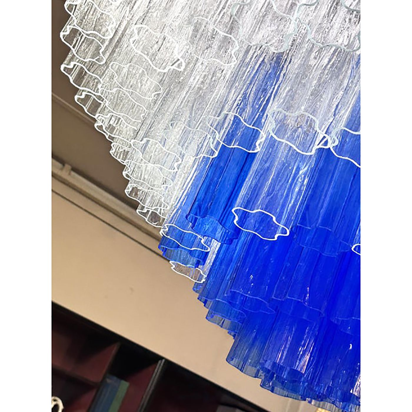 Large Transparent And Blue "Tronchi" Murano Glass Chandelier In Venini Style photo vinterior