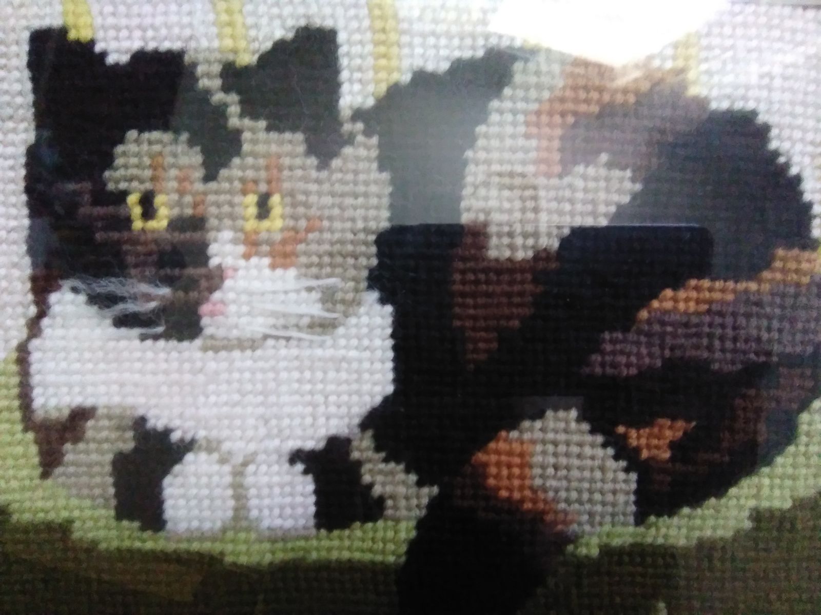 Cosy Cat Gold Framed Hand Cross Stitch Tapestry Picture photo furniture
