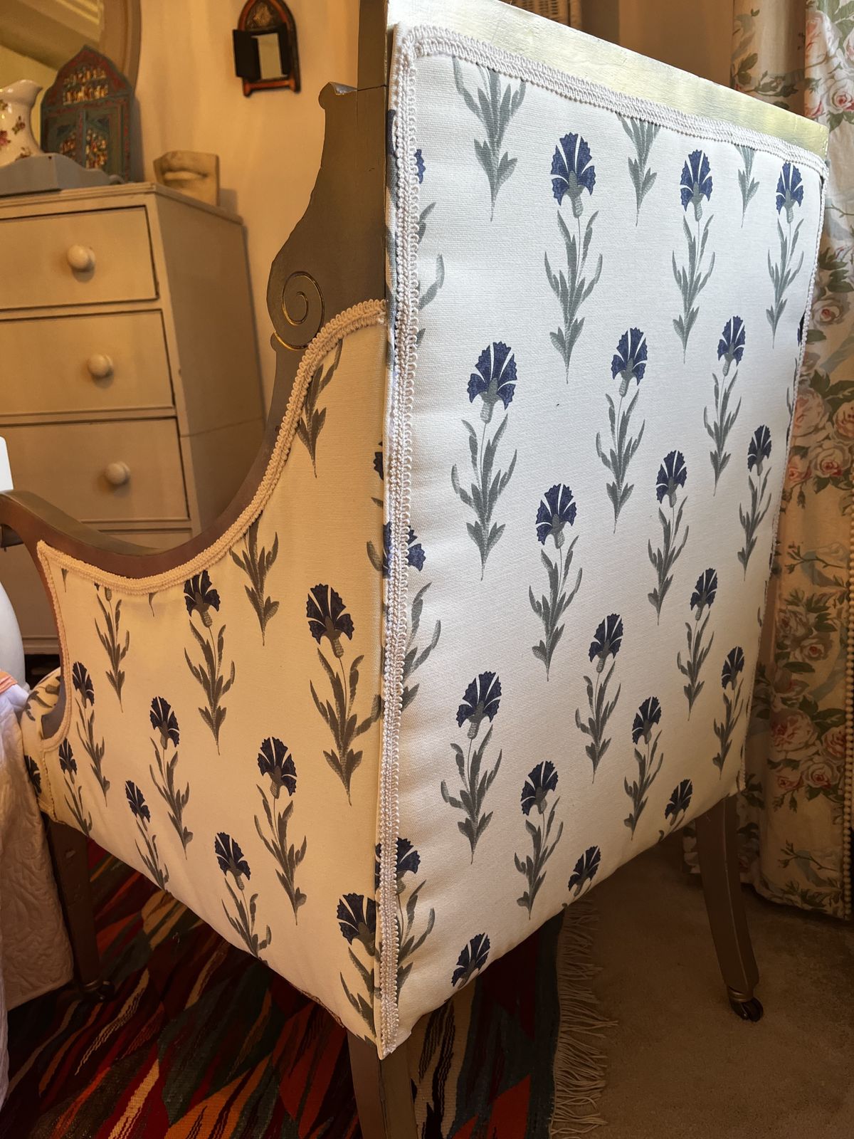 A Pair Of Victorian Armchairs, Totally Restored And Upholstered In An Archived Printed Order Laura Ashley Fabric. photo for sale