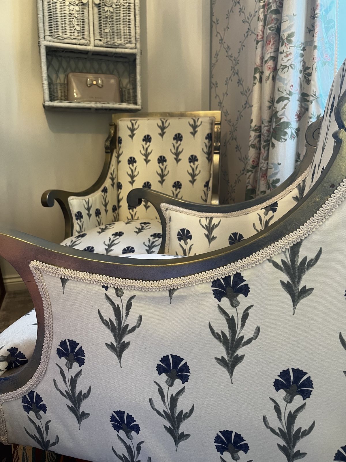 A Pair Of Victorian Armchairs, Totally Restored And Upholstered In An Archived Printed Order Laura Ashley Fabric. photo 990.0