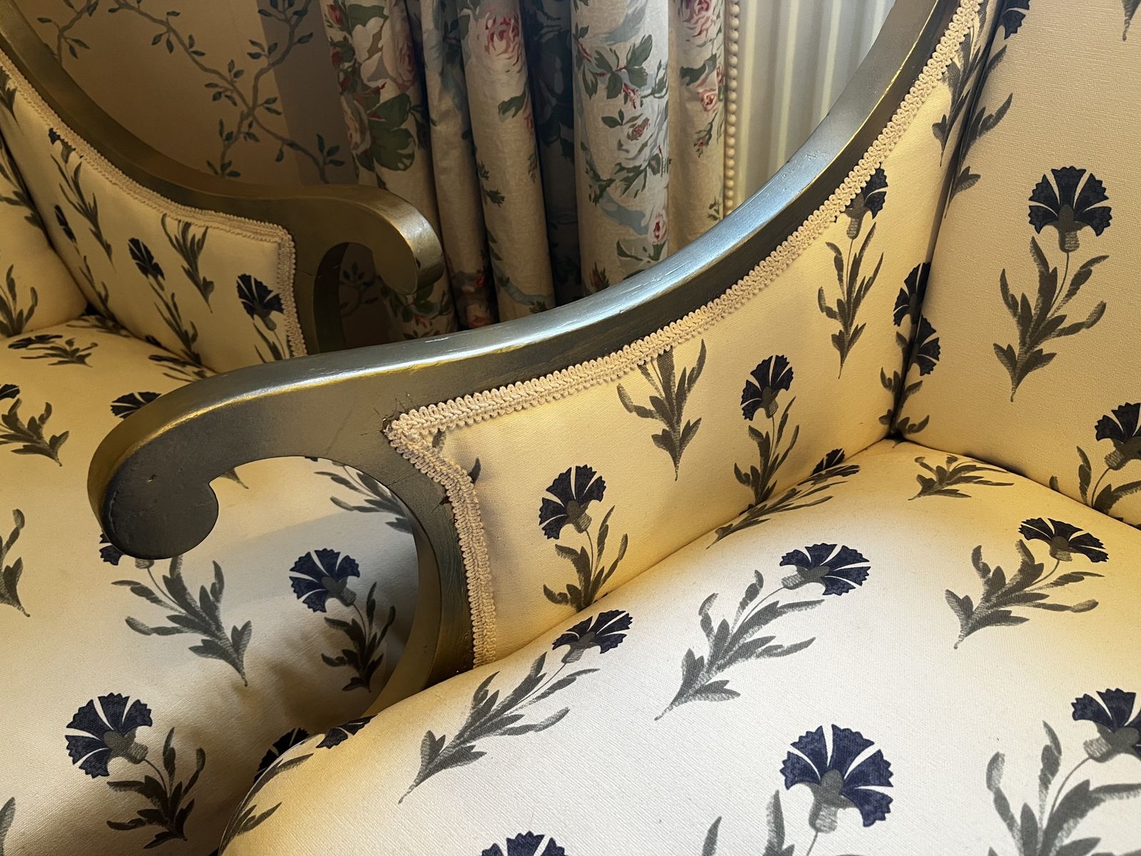 A Pair Of Victorian Armchairs, Totally Restored And Upholstered In An Archived Printed Order Laura Ashley Fabric. photo buy