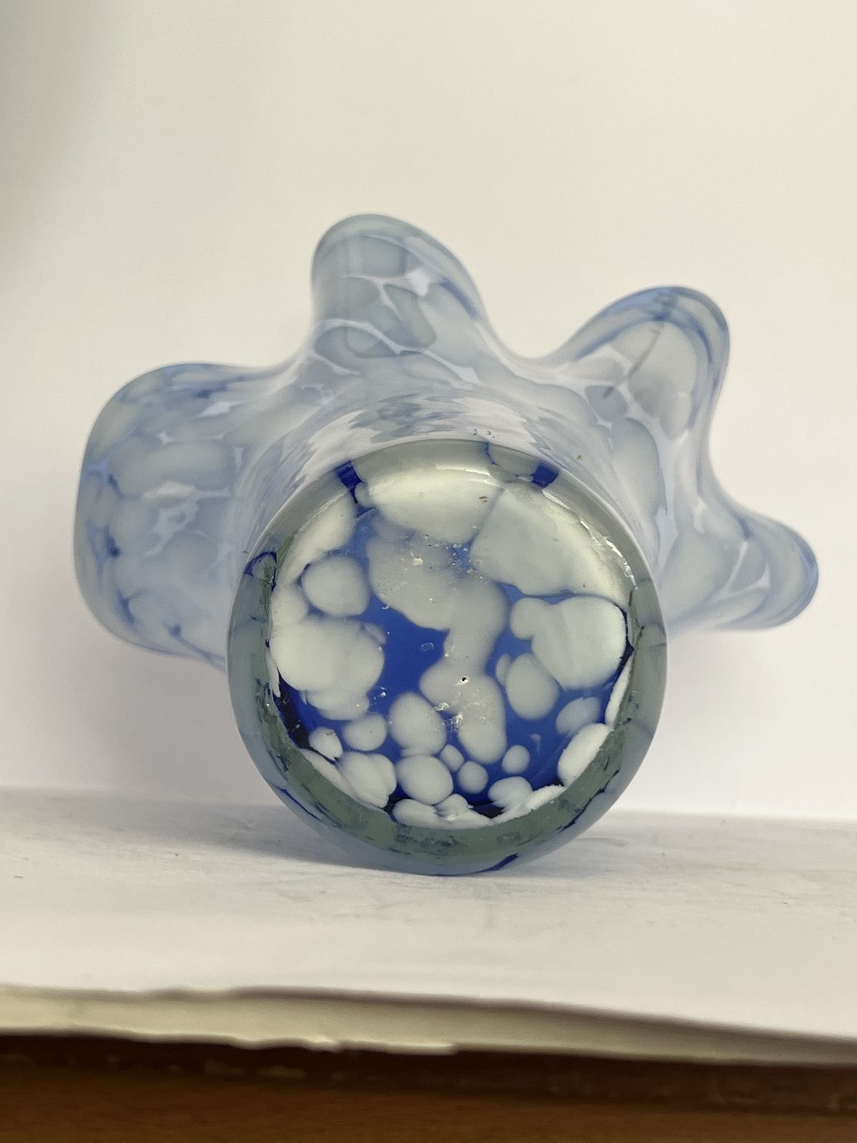 Hand Blown Blue & White Art Glass Vase – Attributed To Józefina Glass Works/ Krosno Style Late 20th Century photo 140.0