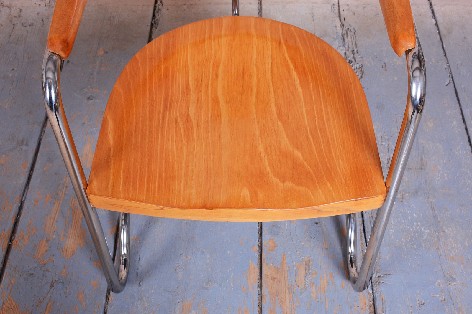 photo for sale Restored Bauhaus Armchair, By Ladislav žák, Beech, Polish, Chrome, Czech, 1930s