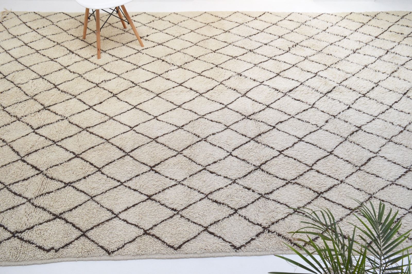 photo buy Vintage Beni Ourain Rug 14'3" X 8'1" Plush Hand Knotted Wool Diamond Lozenge Berber Carpetle Corbusier Eames