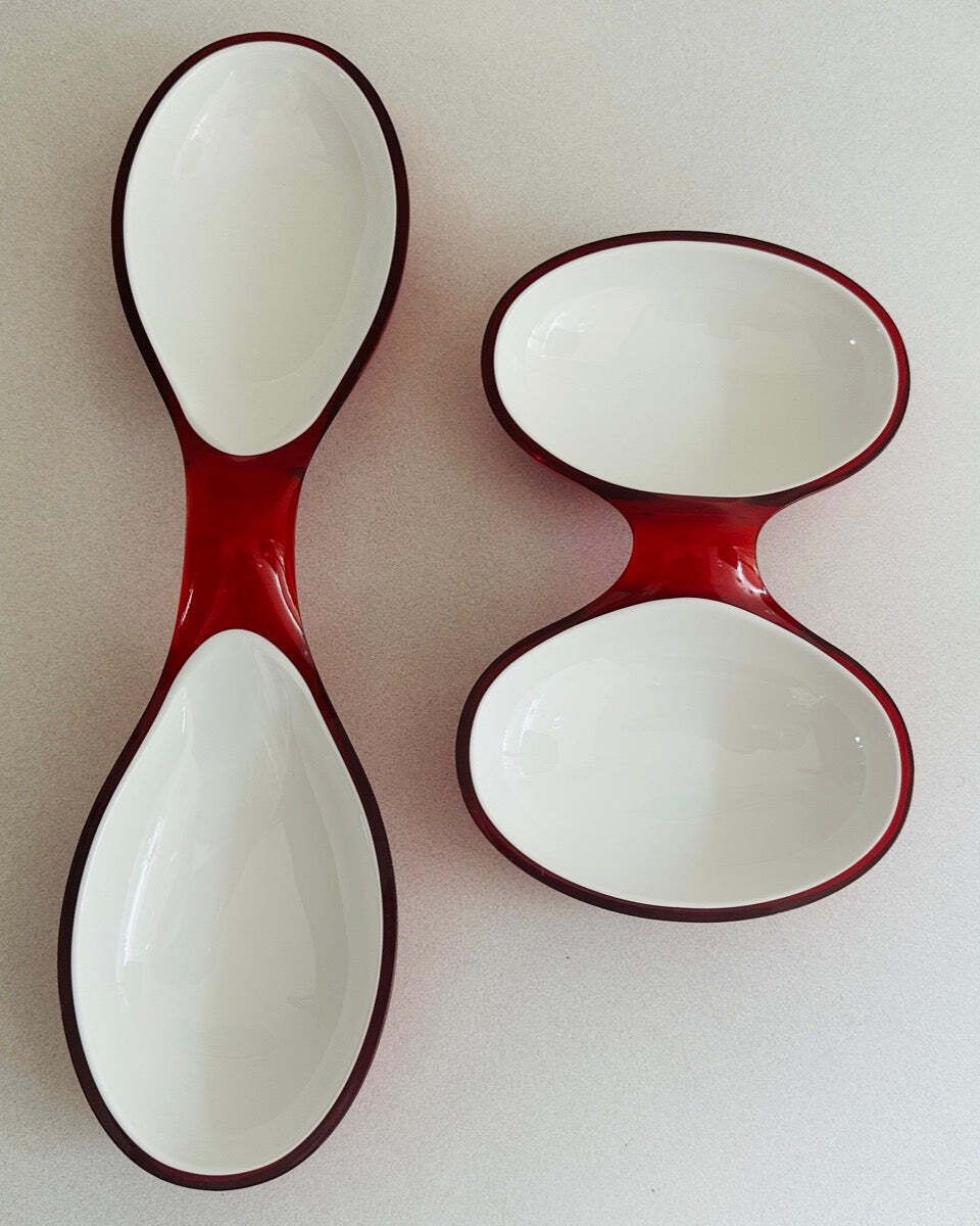 1980s Italian Guzzini Lab Interlocking Plastic Red & White Platter Dishes Inc Original Box photo buy