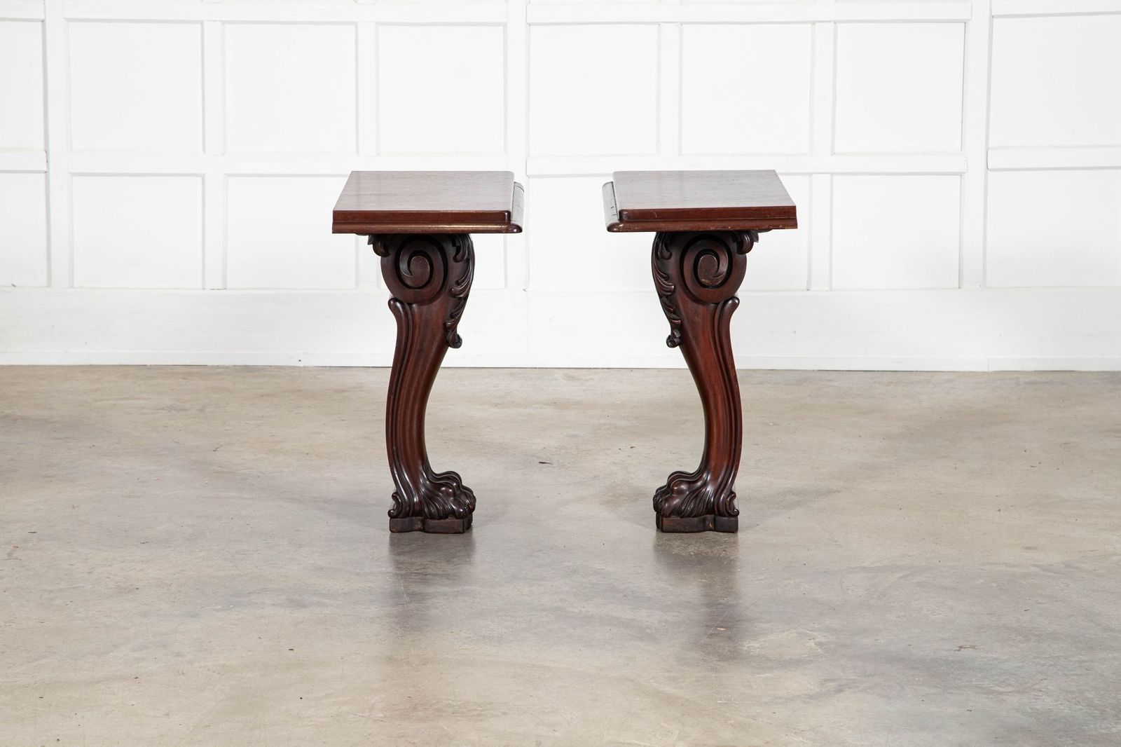 photo furniture Pair English 19thc Mahogany Lion Paw Console Tables