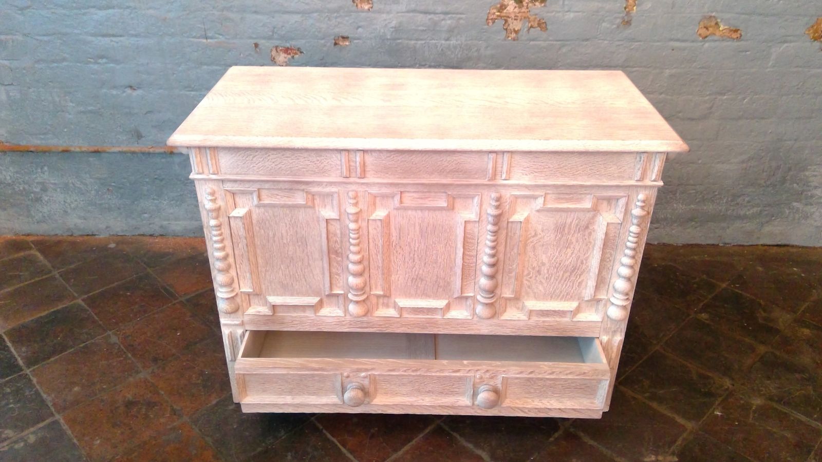 Antique Mock Jacobean Style Limed Oak Mule Chest With Lift Up Top photo furniture