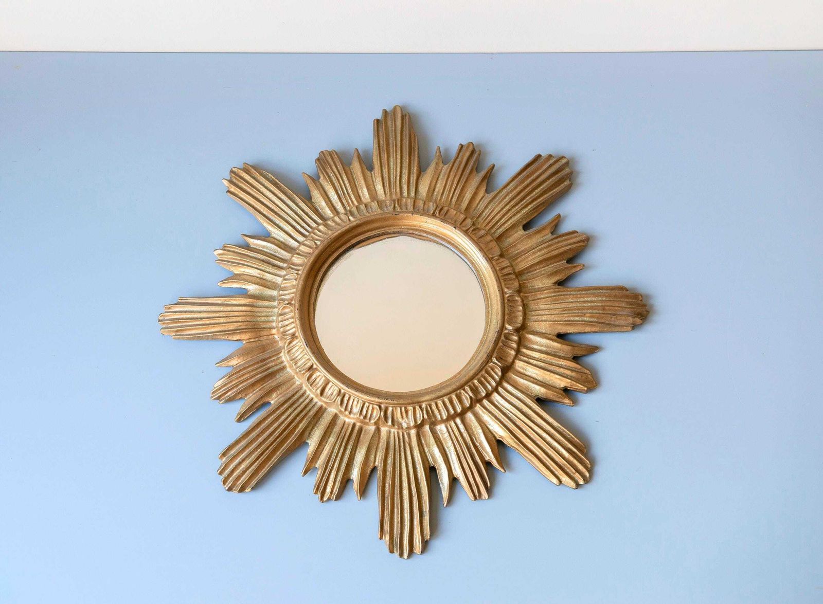 Ronde Zonnespiegel, Vintage Mid Century Spiegel, Jaren 1960 Ontwerp, Italiaanse Zonnespiegel, Gouden Wanddecoratie, Made In Italy photo 192.0