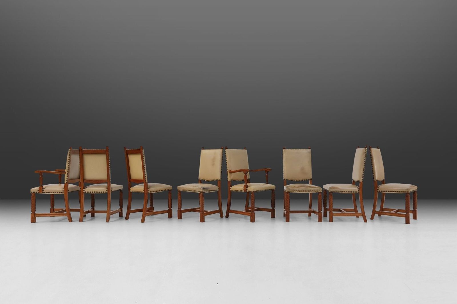 Art Deco Dining Room Charis In Oak And Leather, 1940s, Set Of 8 photo furniture