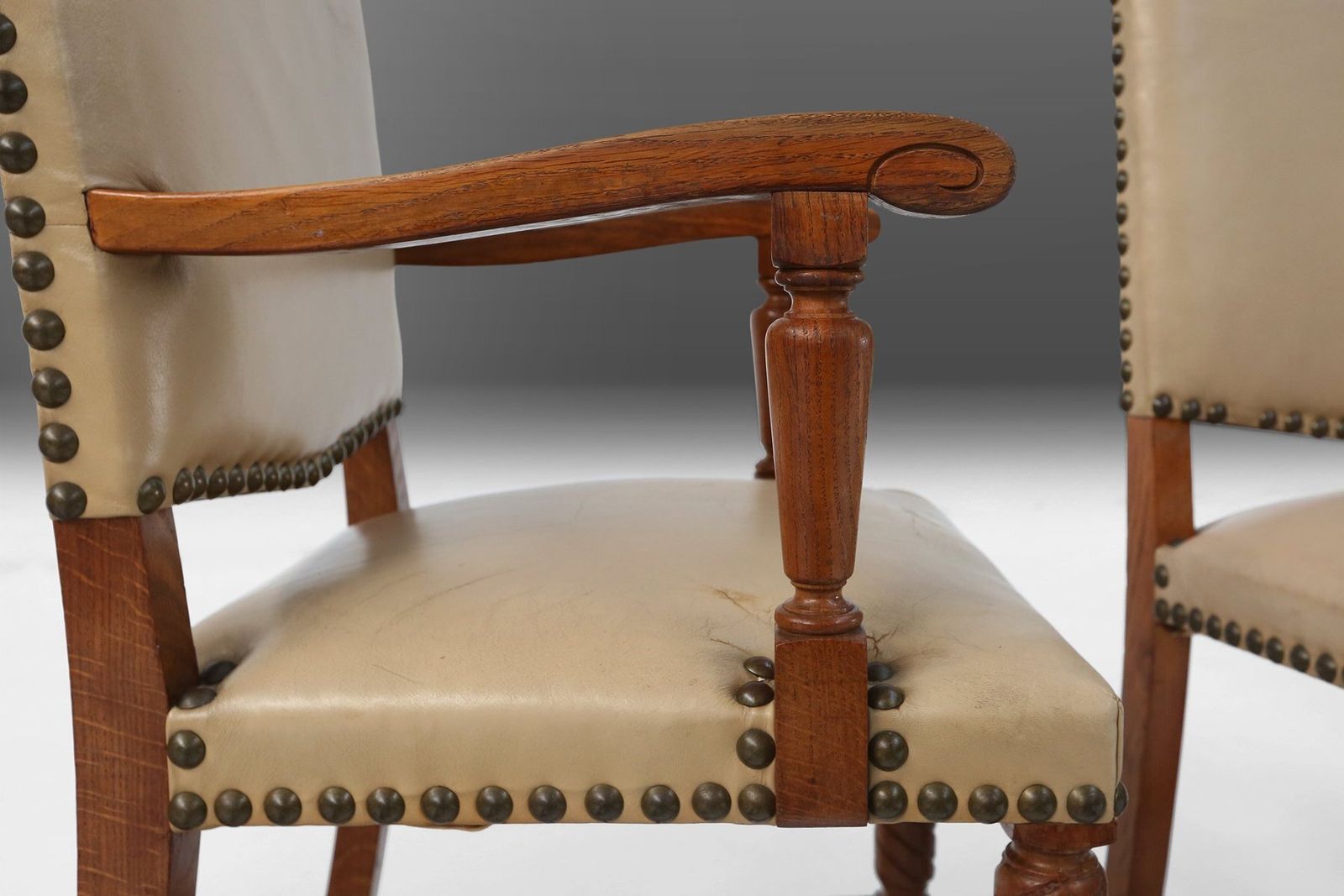 Art Deco Dining Room Charis In Oak And Leather, 1940s, Set Of 8 photo Furniture