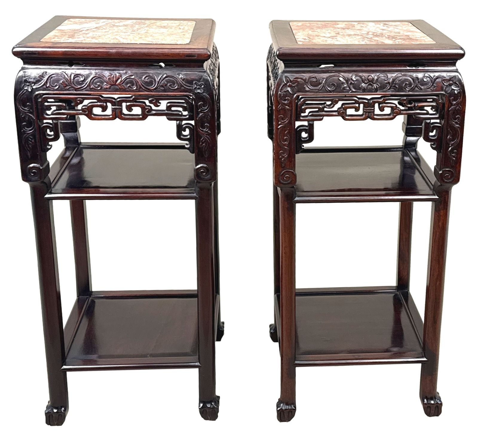 Tall 19th Century Pair Of Oriental Hardwood Stands (China, Circa 1880) photo vintage