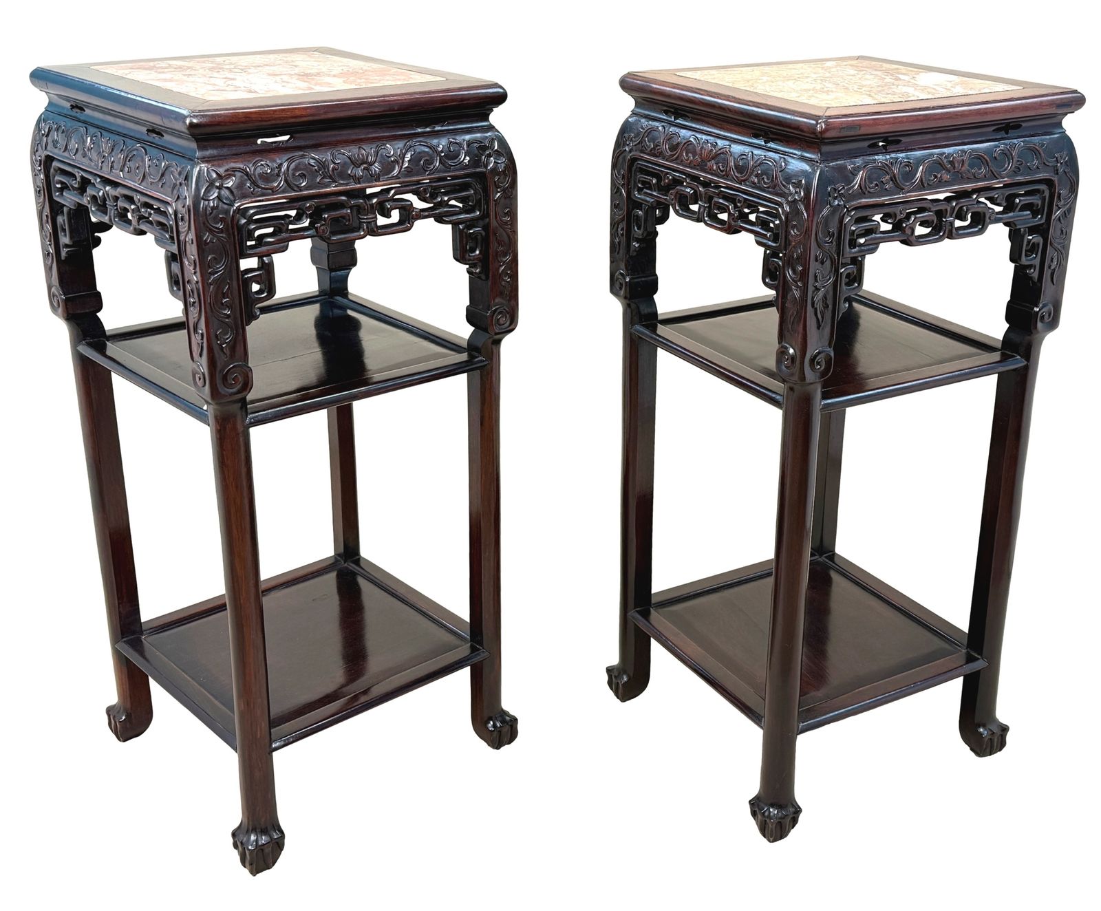 Furniture Tall 19th Century Pair Of Oriental Hardwood Stands (China, Circa 1880) photo