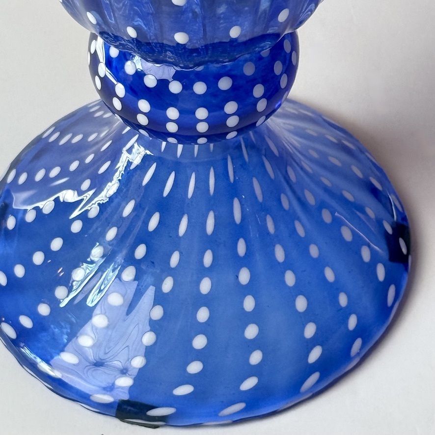 Home Decor Mid Century Modern Pair Of Tall Blue Ribbed Murano Glass Vases photo
