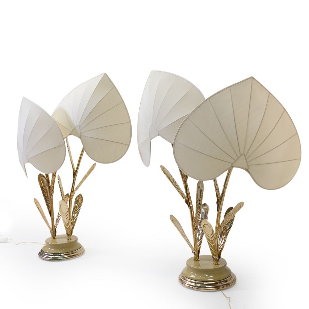 Hollywood Regency Silk And Brass Table Lamp By Antonio Pavia, 1970s photo Lighting