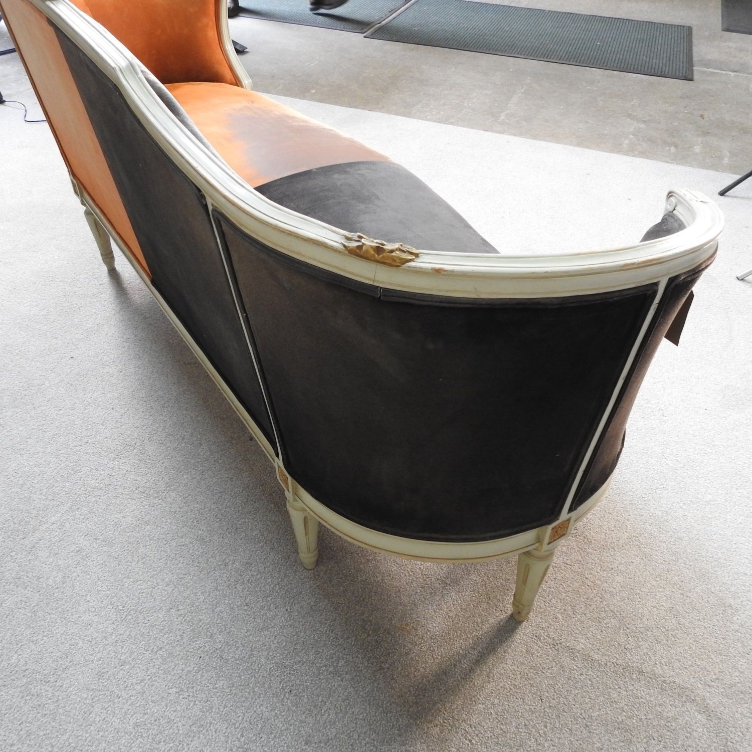 Stunning Louis XV Style French Bergere Painted And Gilt Sofa photo for sale